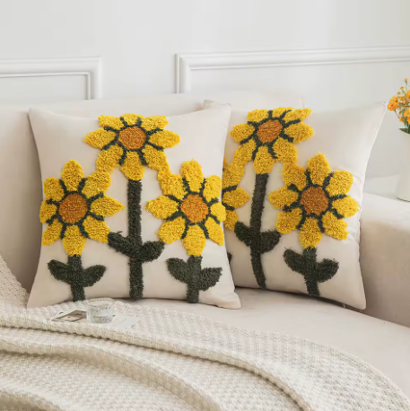 Embroidered Plant Pattern Pillow Case