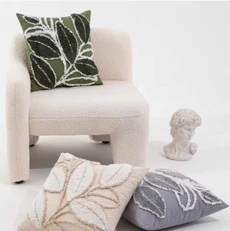 Embroidered Plant Pattern Pillow Case